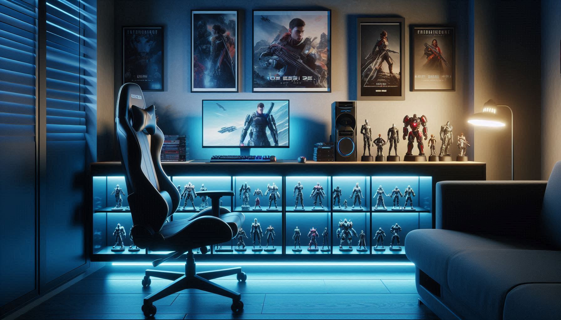 Figure display shelf,Gaming Room,Blue Light